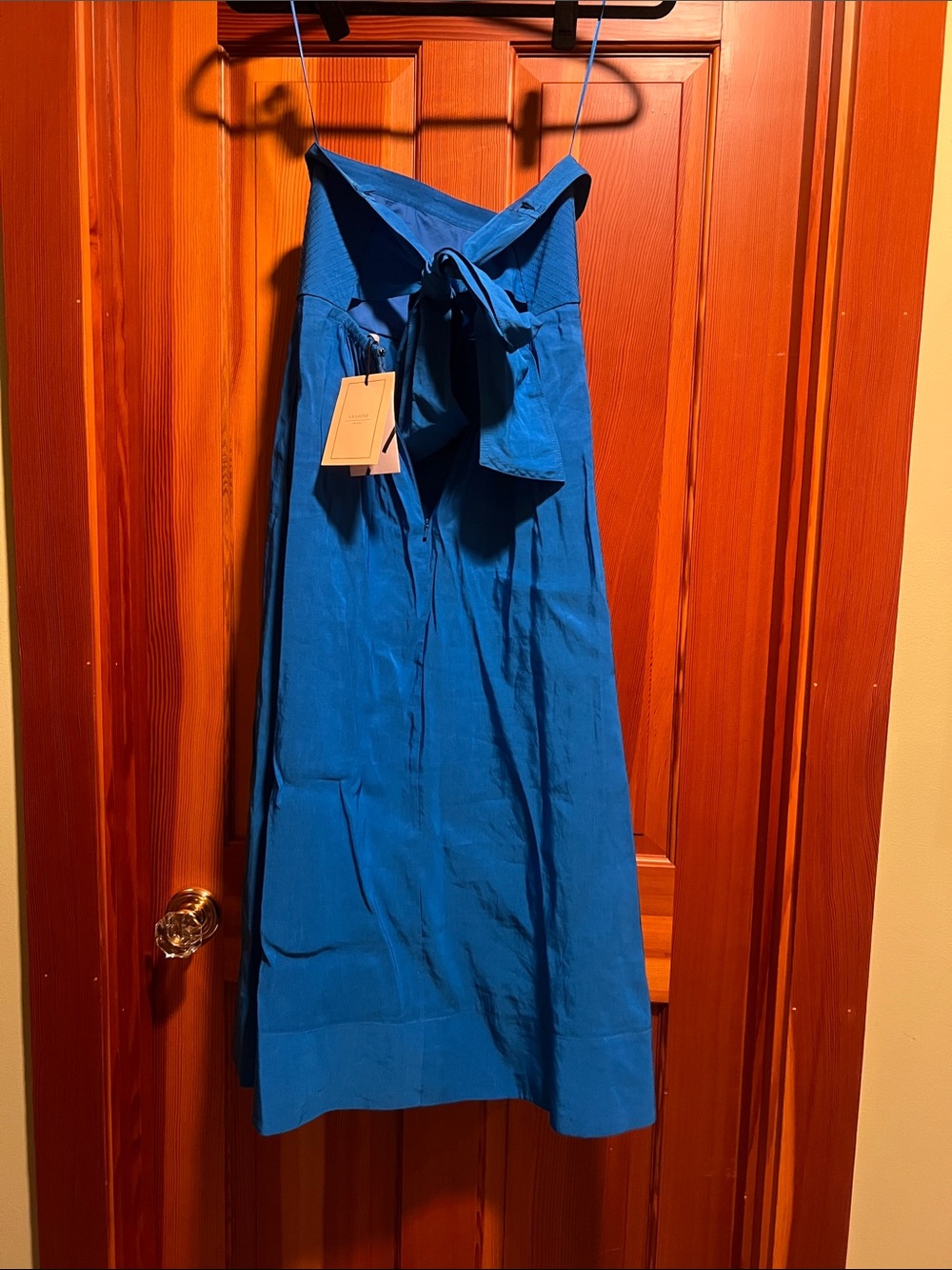 La Ligne Blue Strapless Midi Dress with back Tie - Picture 2 of 7